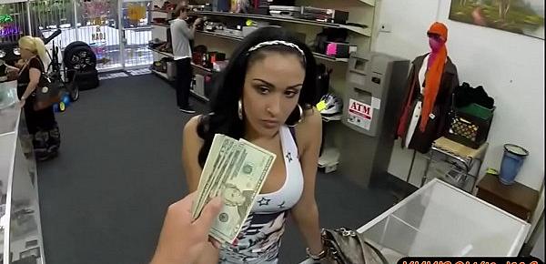  Big tits latina convinced to railed by horny pawn man